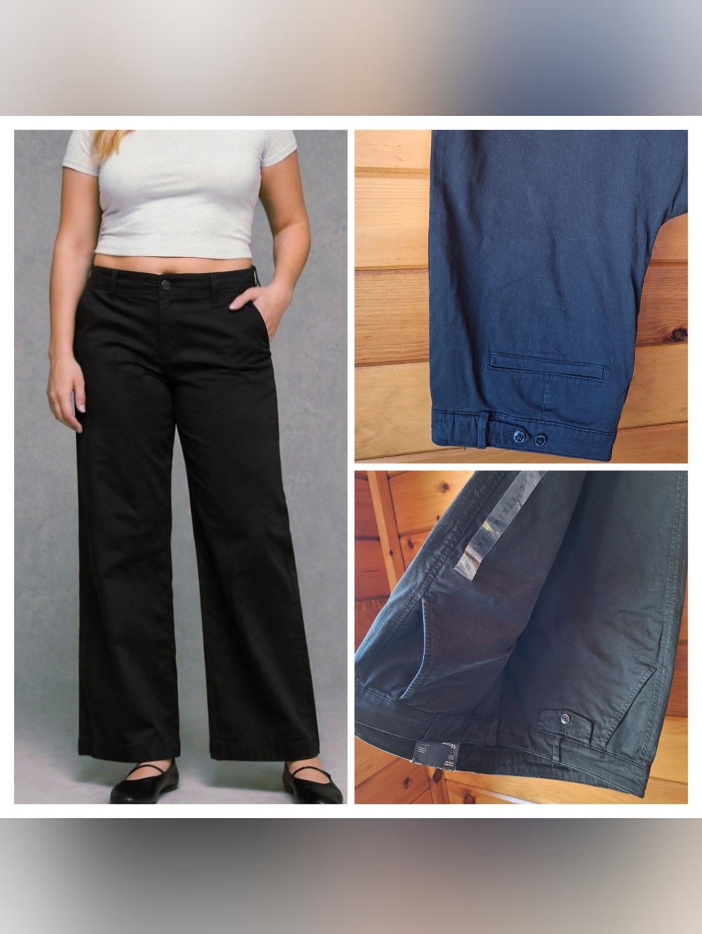 American Eagle Black Wide Leg Khaki's 16 Short